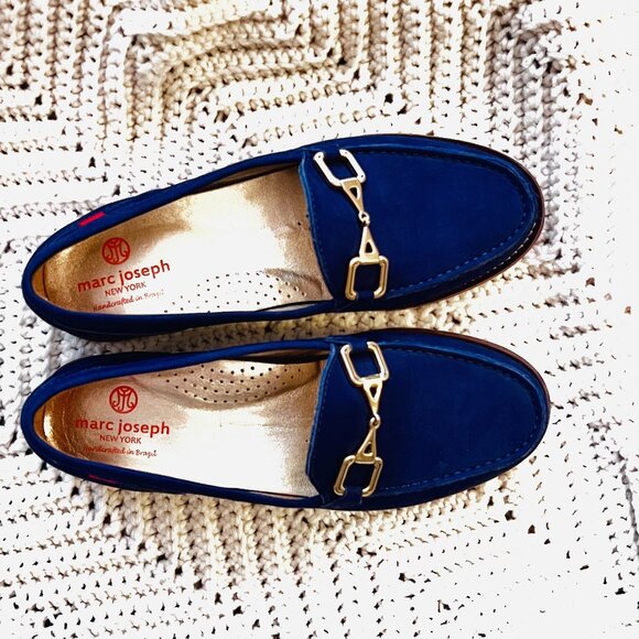 GORGEOUS Marc Joseph Park Ave Fast Blue Nubuck Leather Buckle Loafer - Picture 5 of 8